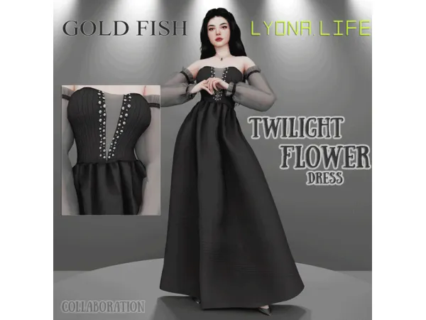 Mix GoldFish lyonalife Twilight Flower Dress - The Sims 4 Custom Content