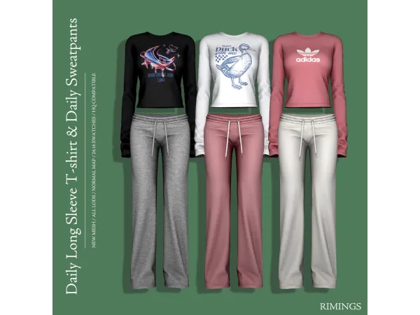 Alpha [RIMINGS] Daily Long Sleeve T shirt Daily Sweatpants - The Sims 4 Custom Content