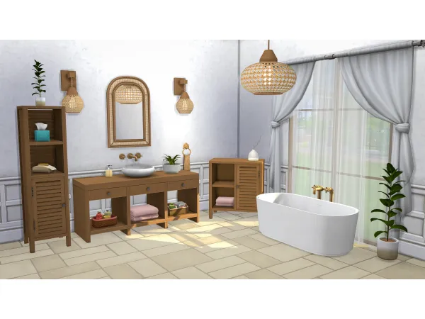 Maxis Match Boho Bathroom Set by Comiko - The Sims 4 Custom Content