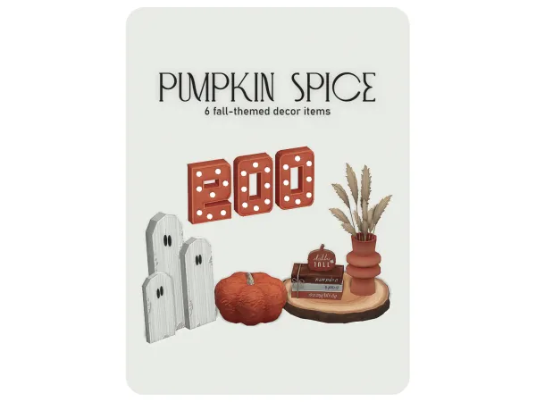 Maxis Match pumpkin spice 6 fall themed decor items by simkoos - The Sims 4 Custom Content