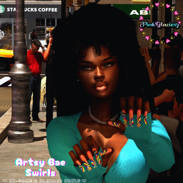 Mix Artsy Bae Swirls Nail Set by simsfinds - The Sims 4 Custom Content