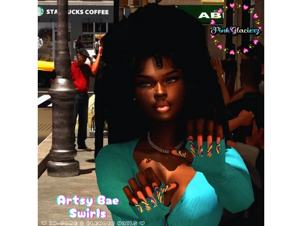 Mix Artsy Bae Swirls Nail Set by Avatar pinkglacierz - The Sims 4 Custom Content