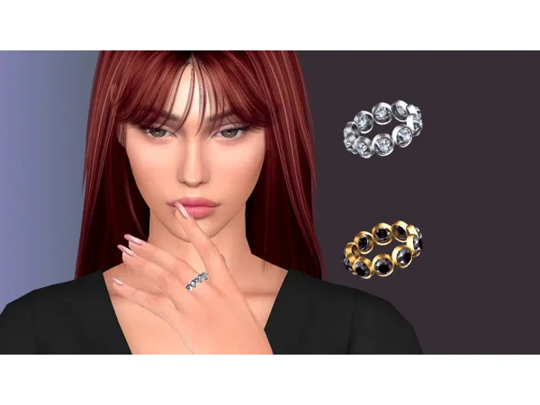 Alpha Round Bezel Crystals Ring by NataliS - The Sims 4 Custom Content