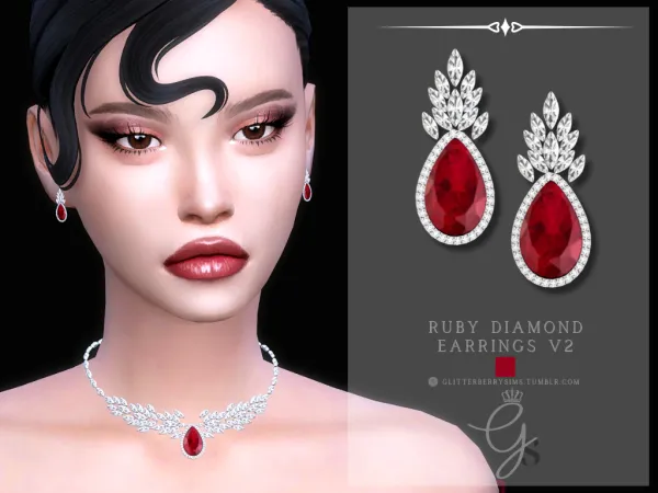 Alpha Ruby Diamond Earrings 2 by Glitterberry Sims - The Sims 4 Custom Content