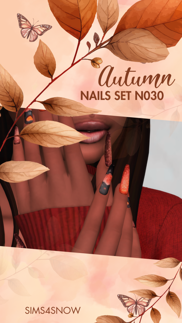 Mix Sims4Snow Autumn Nails Set N030 by simsfinds - The Sims 4 Custom Content