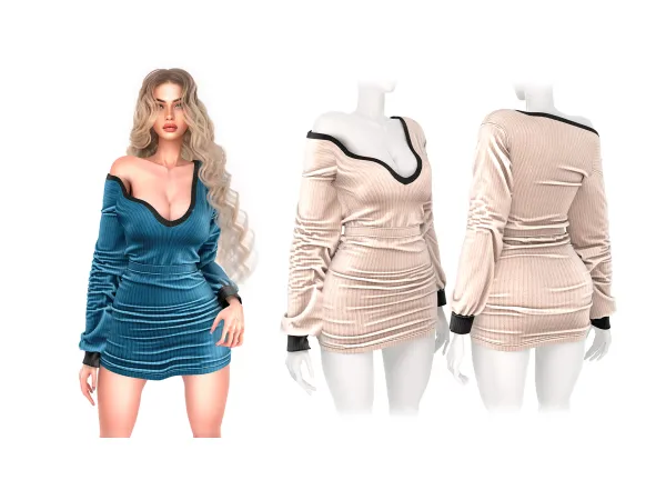 Alpha Contrast Trim Ruched Bodycon Dress S289 by Daph's - The Sims 4 Custom Content