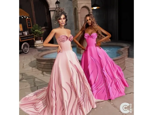 Alpha Ball Gown adorned with rosette details cool_content_star - The Sims 4 Custom Content