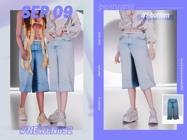 Wide-Leg Denim Shorts by new_en092