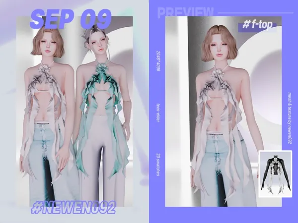 Alpha Rose Ribbon HalerNeck Top by simsfinds - The Sims 4 Custom Content