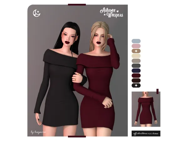 Maxis Match Off Shoulders Mini Dress Autumn Whispers Collection - The Sims 4 Custom Content