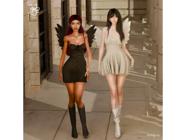 Alpha FALLEN ANGELS HALLOWEEN CLOTHING SET by tauve - The Sims 4 Custom Content