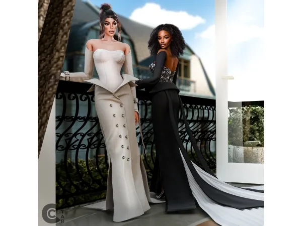 Alpha Gown Draped with a Trench Coat - The Sims 4 Custom Content