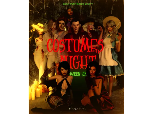 Mix COSTUMES NIGHT 600 MEMBERS GIFT by Fenixfoxsims - The Sims 4 Custom Content