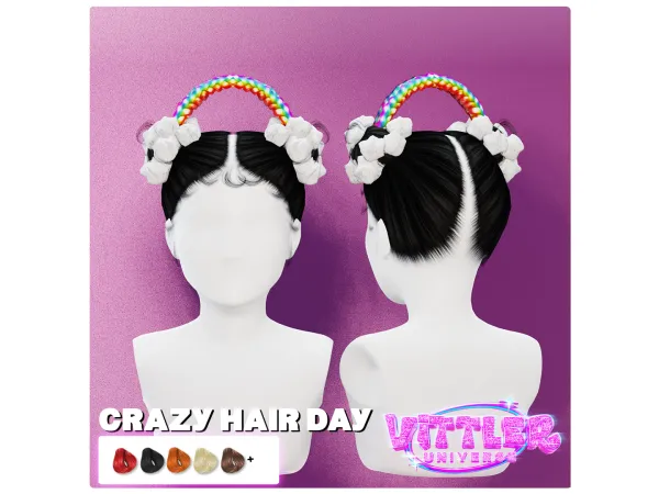 Alpha Crazy Hair Day Rainbow infant Toddler Child Hair by VitterUniverse - The Sims 4 Custom Content