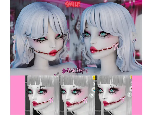 Mix Smile mouth scar with bow by Atomiclight - The Sims 4 Custom Content