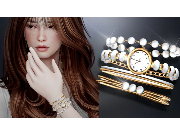Alpha Luxury Gold and Pearl Watch V1 by Mydarling20 - The Sims 4 Custom Content
