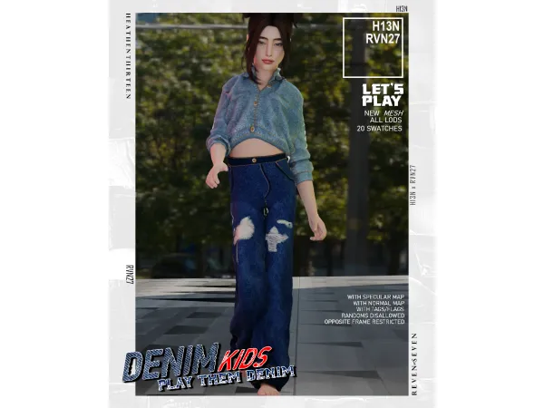 Alpha Child's Classic Baggy Fit Ripped Denim Jeans by rvn2seven - The Sims 4 Custom Content