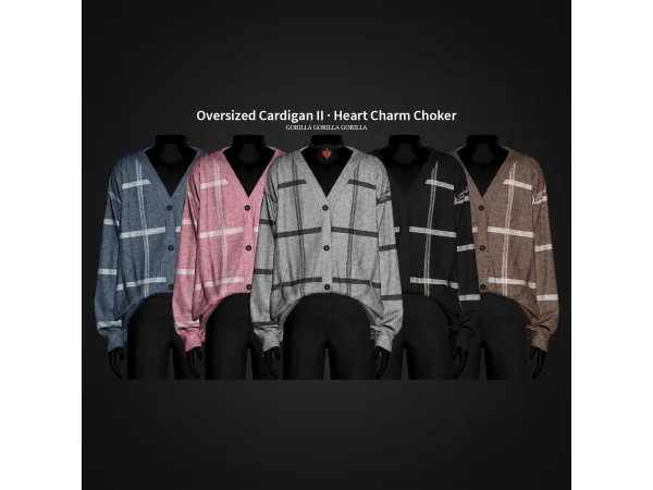 Alpha Oversized Cardigan II Heart Charm Choker by gorillax3 - The Sims 4 Custom Content