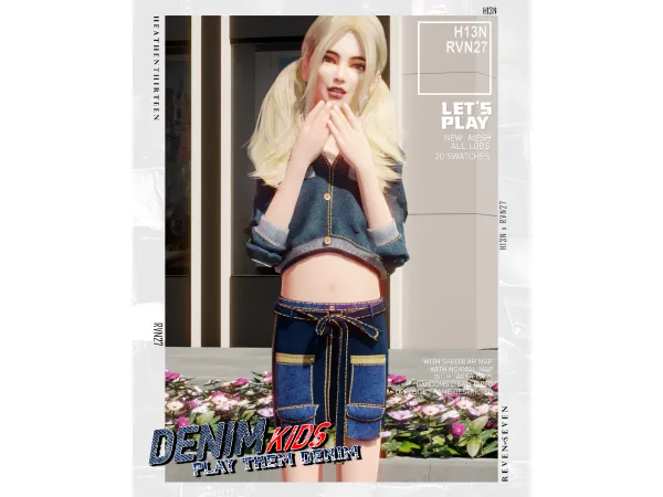 Alpha Child's Lace Up Belt Bodycon Denim Skirt by rvn2seven - The Sims 4 Custom Content