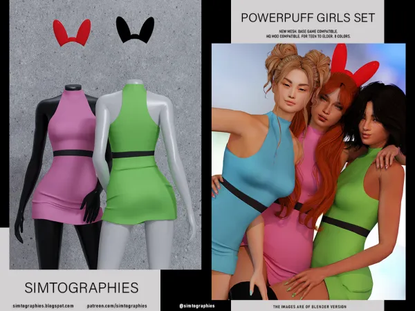 Alpha Powerpuff Girls Set by simtographies - The Sims 4 Custom Content