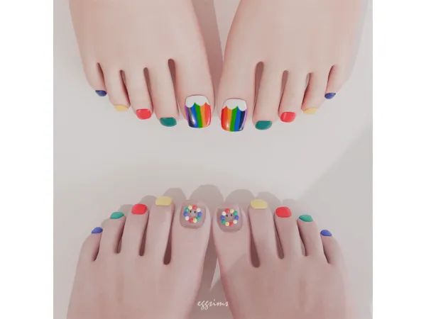 Mix [EGGSIMS] Rainbow Dream Toenail Set - The Sims 4 Custom Content