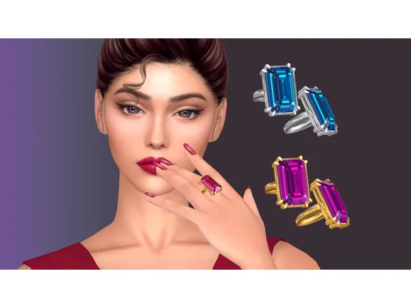 Alpha Emerald cut coctail ring by NataliS - The Sims 4 Custom Content