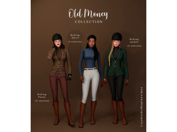 Maxis Match Old Money Collection Equestrian outfit 6 items by LiyahSim - The Sims 4 Custom Content