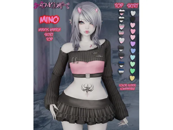 Maxis Match Mino top and skirt by Atomiclight - The Sims 4 Custom Content