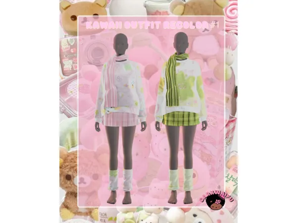 Maxis Match Kawaii Outfit Recolor Pack 1 by Darkwaifu - The Sims 4 Custom Content