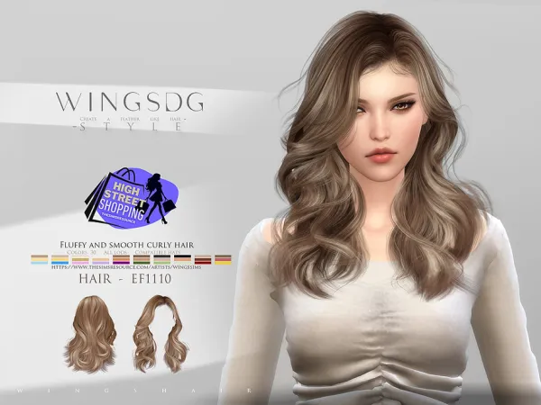 Alpha WINGS EF1110 Fluffy and smooth curly hair - The Sims 4 Custom Content