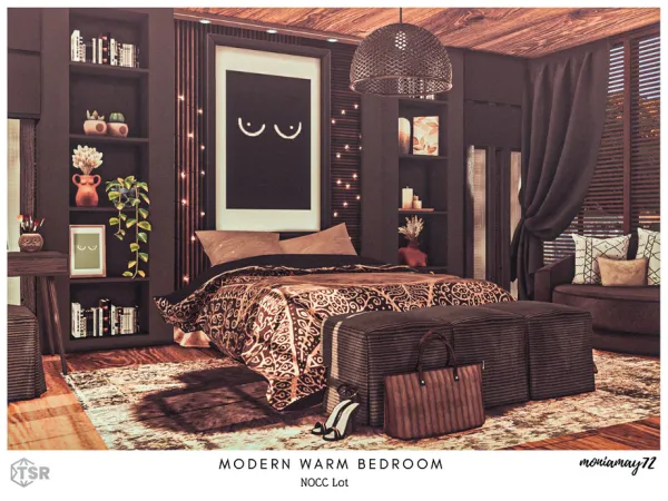 Alpha Modern Warm Bedroom TSR only by Moniamay72 - The Sims 4 Custom Content