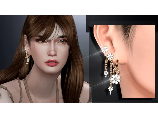 Alpha Elegant flower earring set V1 by Mydarling20 - The Sims 4 Custom Content