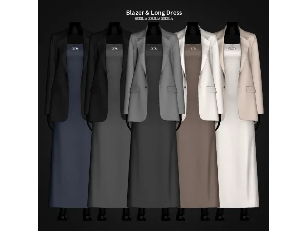 Alpha Blazer Long Dress by gorillax3 - The Sims 4 Custom Content