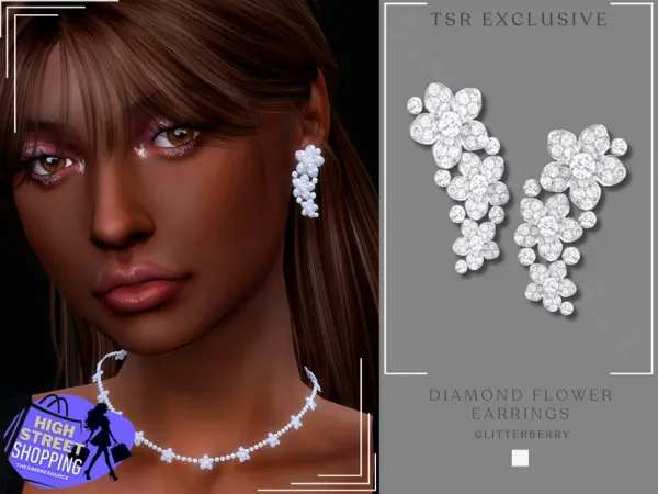 Alpha High Street Shopping Diamond Flower Earrings by Glitterberryfly - The Sims 4 Custom Content
