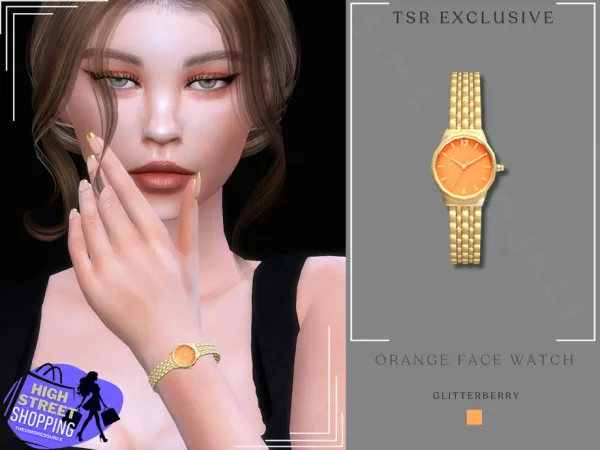 Alpha High Street Fashion Orange Face Watch by Glitterberryfly - The Sims 4 Custom Content