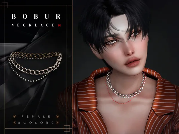 Alpha Double Chain Necklace by Bobur2 - The Sims 4 Custom Content
