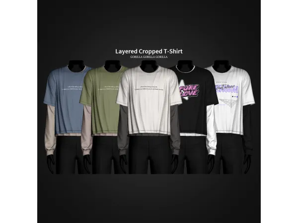 Alpha Layered Cropped T Shirt by gorillax3 - The Sims 4 Custom Content