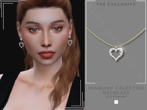 Alpha Diamond Valentine Necklace by Glitterberryfly - The Sims 4 Custom Content