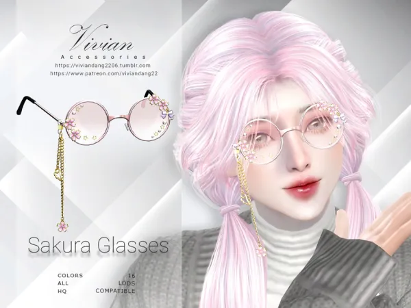 Alpha Sakura Glasses by VivianDang - The Sims 4 Custom Content