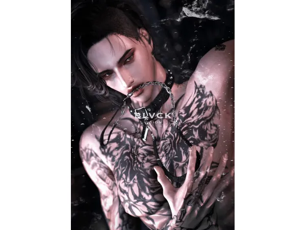 Mix P_peng Tattoo N041 Black Vision HQ - The Sims 4 Custom Content