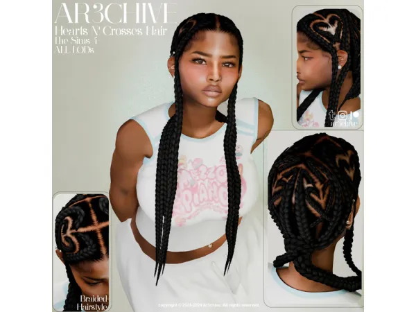 Alpha Hearts N' Crosses Hair by ar3chive - The Sims 4 Custom Content