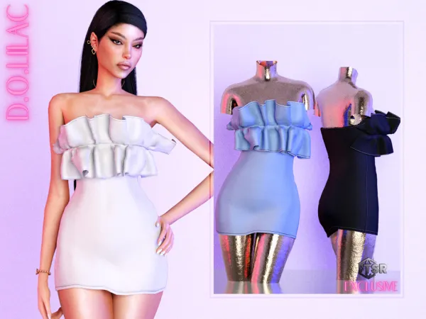 Mix Strapless Ruffle Detail Dress DO0480 by DOLilac - The Sims 4 Custom Content