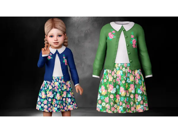 Mix Aiko Floral Skirt and Cardigan Set by Garfiel - The Sims 4 Custom Content