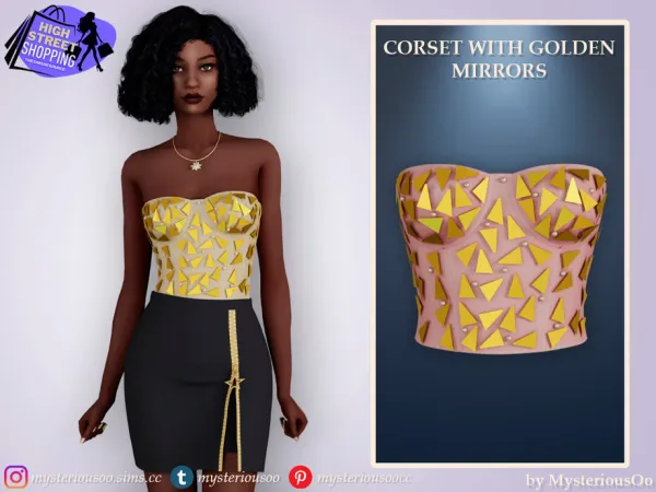 Alpha Corset with golden mirrors by MysteriousOo - The Sims 4 Custom Content