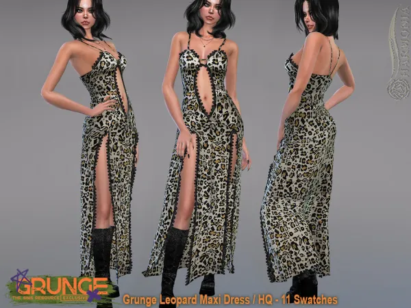 Mix Grunge Leopard Maxi Dress - The Sims 4 Custom Content
