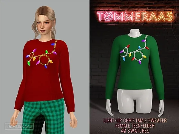 Maxis Match TØMMERAAS Light Up Christmas Sweater for Women (73) - The Sims 4 Custom Content
