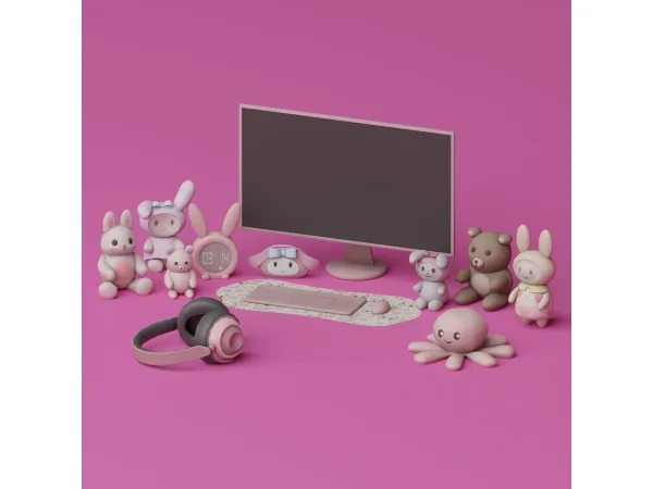 Mix Creamy Pink Computer Setup by SnootySims - The Sims 4 Custom Content
