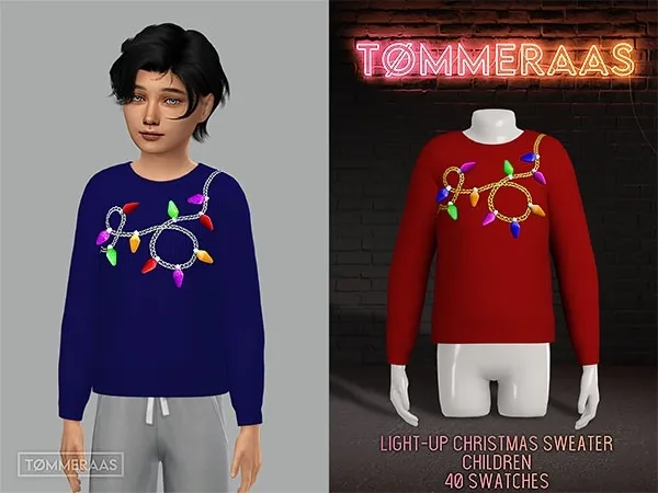 Maxis Match TØMMERAAS Light Up Christmas Sweater for Children (74) - The Sims 4 Custom Content
