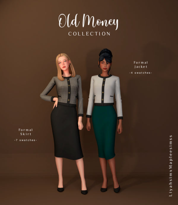 Maxis Match Old Money Collection Formal Jacket Formal Skirt Button Earrings by liyahsim - The Sims 4 Custom Content