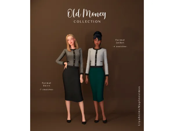 Maxis Match Old Money Collection Formal Jacket Formal Skirt Button Earrings by LiyahSim - The Sims 4 Custom Content